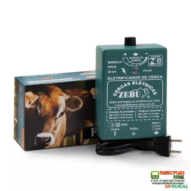 Eletrificador de Cerca Rural PPCR 0,44 Joules 30km Raio de Ação 2.100 metros ZEBU