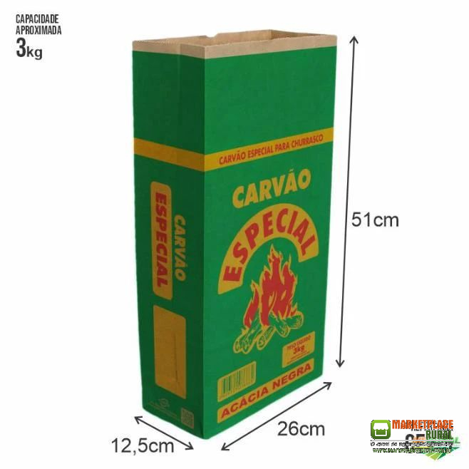 Embalagem Papel Saco P/ Carvão Especial Verde 3kg - 100 unidades