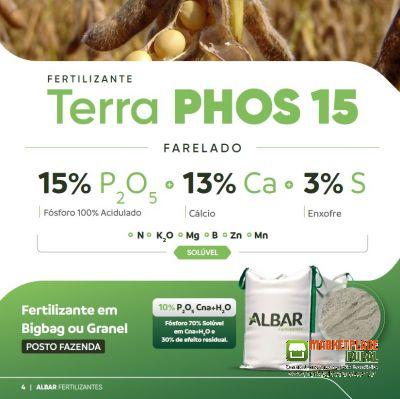 Fósforo 15% P + 13% Ca + 3% S + Micros c/ Reg. MAPA (similar MAP, NPK, SUPER SIMPLES TRIPLO)